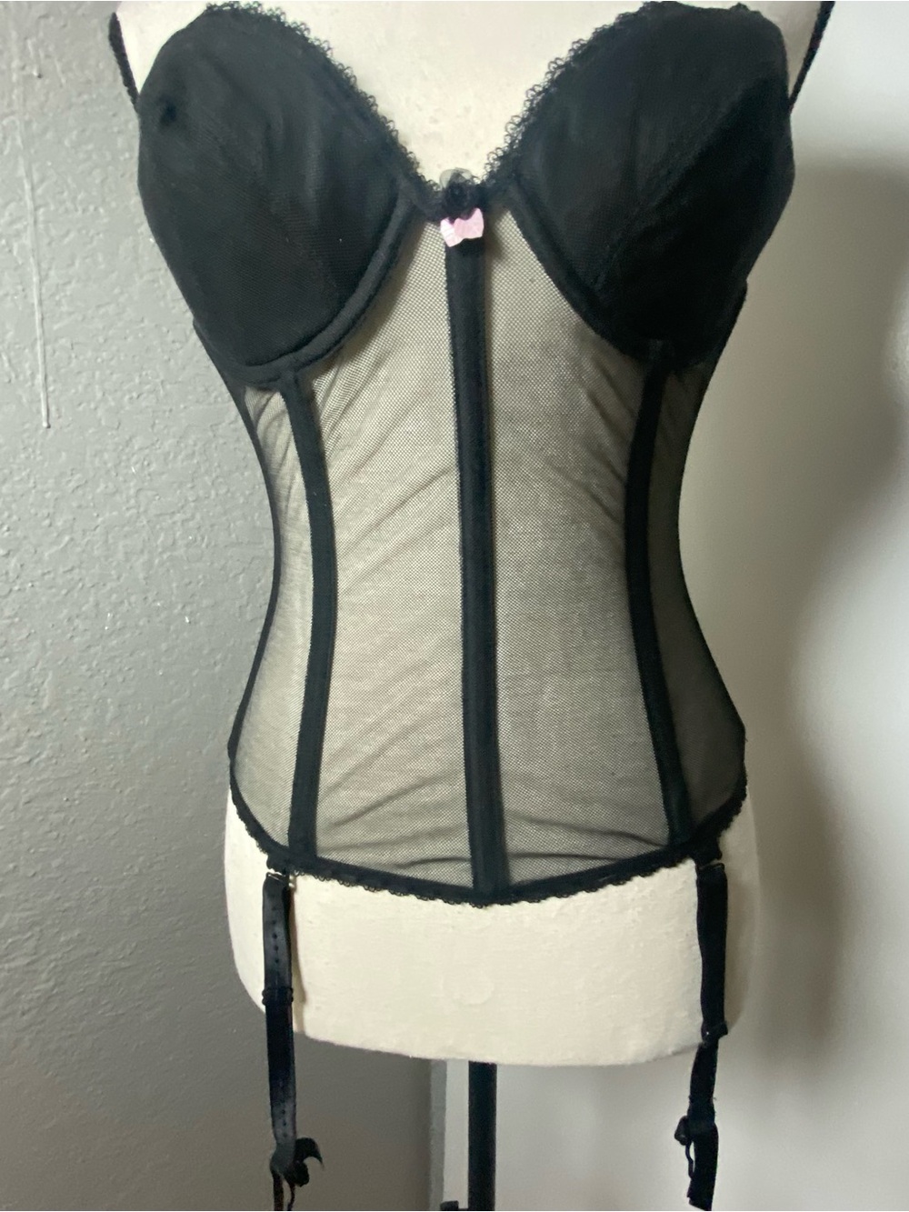 Vintage On Gossamer Black Semi Sheer Corset Top Size 34C